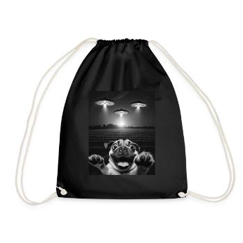 Funny Dogs Selfie In Front Of UFOs Dog UFO - Drawstring Bag - black - Front