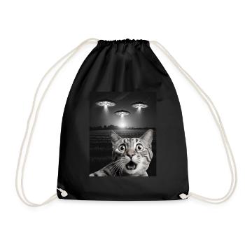 Funny Cats Selfie In Front Of UFOs Cat UFO - Drawstring Bag - black - Front