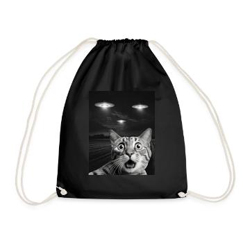Funny Cats Selfie In Front Of UFOs Cat UFO - Drawstring Bag - black - Front