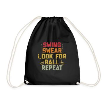 Swing Swear Look For Repeat Funny Golf Golfer - Drawstring Bag - black - Front