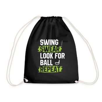 Swing Swear Look For Repeat Funny Golf Golfer - Drawstring Bag - black - Front
