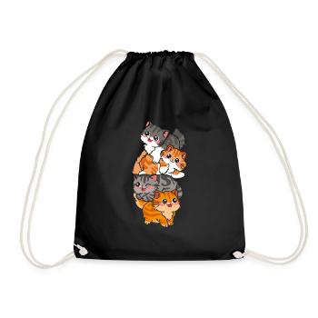 Cat Cute Kitty Stack Cats Anime Kawaii - Drawstring Bag - black - Front