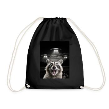 Funny raccoon selfie in front of UFOs Raccoon UFO - Drawstring Bag - black - Front