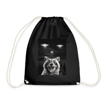 Funny raccoon selfie in front of UFOs Raccoon UFO - Drawstring Bag - black - Front