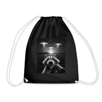 Funny raccoon selfie in front of UFOs Raccoon UFO - Drawstring Bag - black - Front