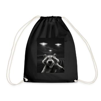 Funny raccoon selfie in front of UFOs Raccoon UFO - Drawstring Bag - black - Front