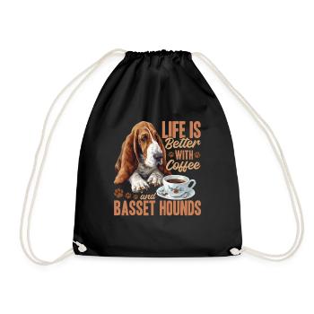 Basset Hound Dog Breed Life is Better with Coffee - Turnbeutel - Schwarz - Vorne