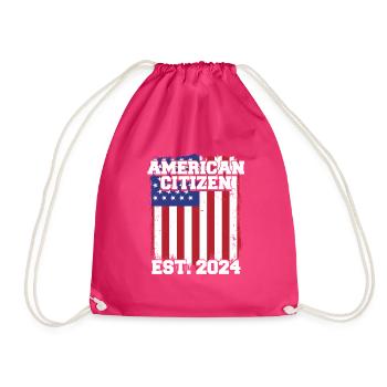 American Citizen Est 2024 US Flag Naturalized - Drawstring Bag - fuchsia - Front