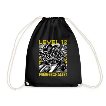 Geburtstag Level 12 freigeschaltet Gaming & Zocker - Turnbeutel - Schwarz - Vorne