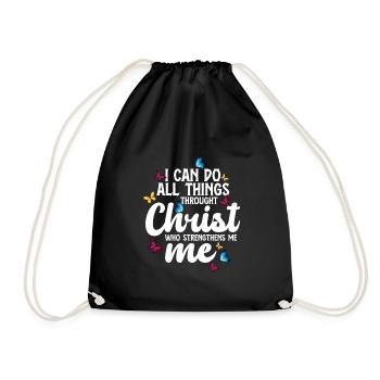 I Can Do All Things Through Christ Butterfly - Drawstring Bag - black - Front