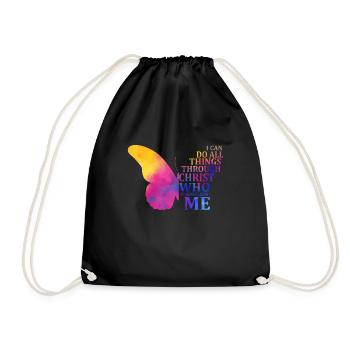 I Can Do All Things Through Christ Butterfly - Drawstring Bag - black - Front