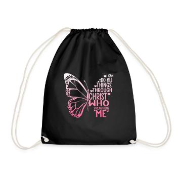 I Can Do All Things Through Christ Butterfly - Drawstring Bag - black - Front