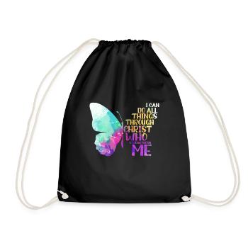 I Can Do All Things Through Christ Butterfly - Drawstring Bag - black - Front
