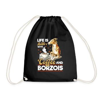Dog Breed Life is Better with Coffee and Borzois - Turnbeutel - Schwarz - Vorne