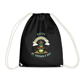 Rainbow Dachshund I Pot of Gold St. Patrick's Day - Drawstring Bag - black - Front