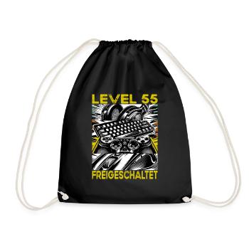Birthday Level 55 Unlocked Gaming & Gamer - Drawstring Bag - black - Front