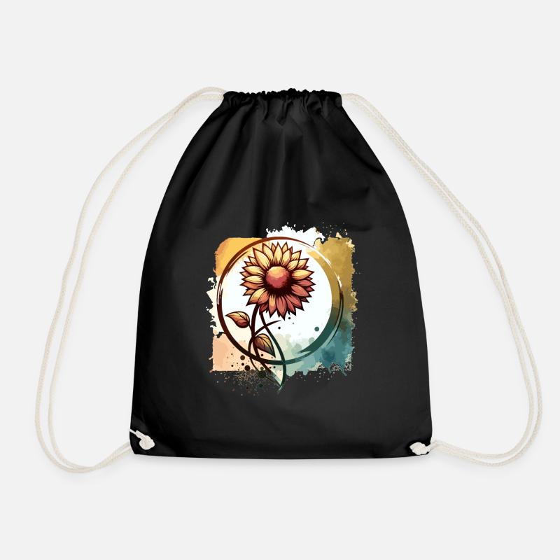 Sunflower with stem drawn - Drawstring Bag - black