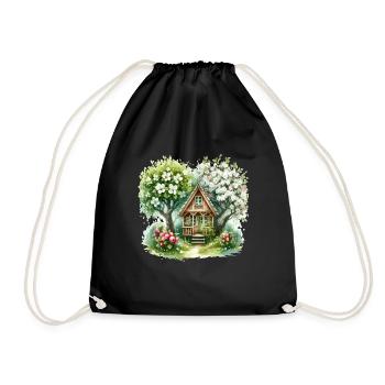 Quiet wooden house surrounded by fruit trees - Drawstring Bag - black - Front