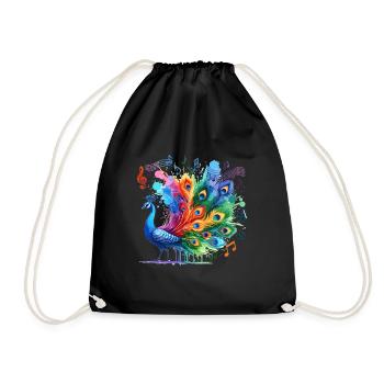 Peacock with musical music feathers - Drawstring Bag - black - Front