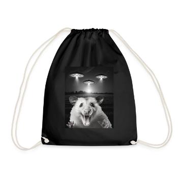 Funny possum selfie in front of UFOs Opossum UFO - Drawstring Bag - black - Front