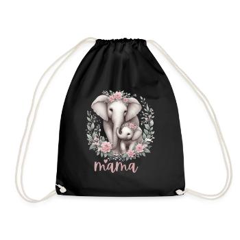 Mama Heart Floral Wreath Elephant Baby Shower - Turnbeutel - Schwarz - Vorne