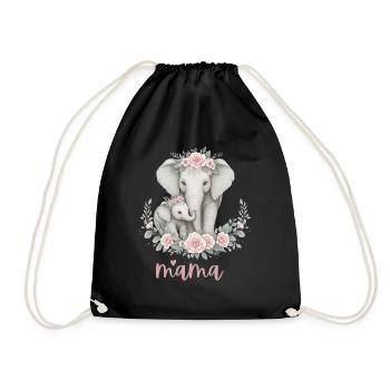Mama Heart Floral Wreath Elephant Baby Shower - Turnbeutel - Schwarz - Vorne