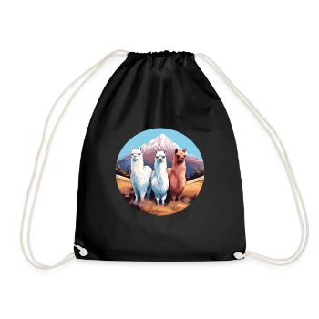 Alpaca, 3 alpacas in nature - Drawstring Bag - black - Front