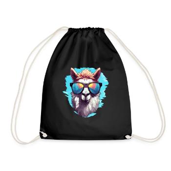 Alpaka mit Sonnenbrille - Turnbeutel - Schwarz - Vorne