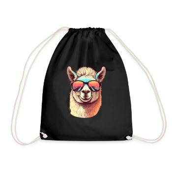 Alpaka mit Sonnenbrille - Turnbeutel - Schwarz - Vorne