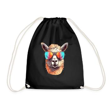 Alpaka mit Sonnenbrille - Turnbeutel - Schwarz - Vorne