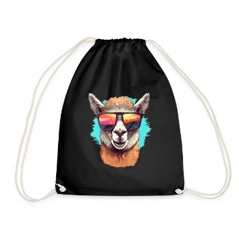 Alpaka mit Sonnenbrille - Turnbeutel - Schwarz - Vorne