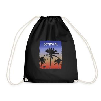 Senegal Africa Sunset Vacation Souvenir Palm Tree - Drawstring Bag - black - Front