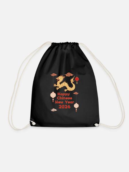Chinese Lunar new year Red Good luck Dragon 2024 - Drawstring Bag - black