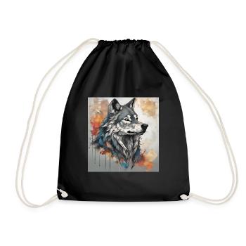 Wolf mit Farbflecken Hintergrund. - Turnbeutel - Schwarz - Vorne