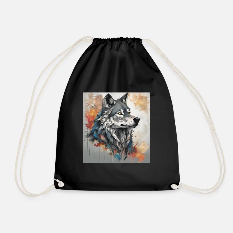 Wolf with color spots background. - Drawstring Bag - black
