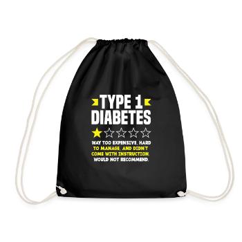 T1D Diabetes Typ 1 Diabetiker Geschenk - Turnbeutel - Schwarz - Vorne