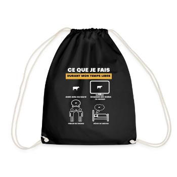 Free Time Cow Gift - Drawstring Bag - black - Front