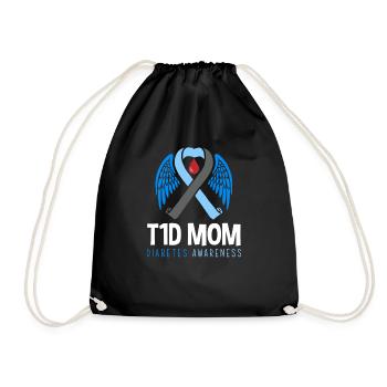 T1D Diabetes Typ 1 Diabetiker Geschenk - Turnbeutel - Schwarz - Vorne