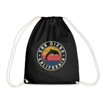 San Diego California Dolphin Souvenir - Drawstring Bag - black - Front