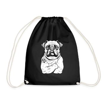 Mops Hund Bizeps Tattoo I Love Dad - Turnbeutel - Schwarz - Vorne