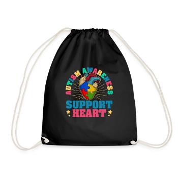 Autism awareness heart support heart - Drawstring Bag - black - Front
