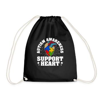 Autism awareness heart support heart - Drawstring Bag - black - Front