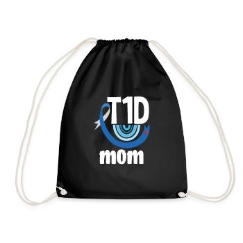 T1D Diabetes Type 1 Diabetic Gift - Drawstring Bag - black - Front