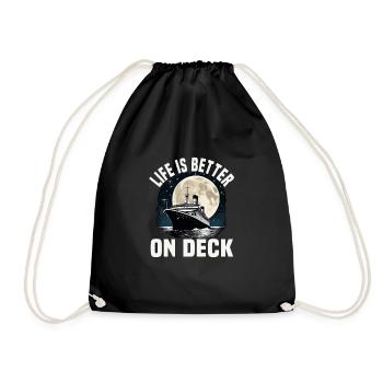 Life Is Better On Deck Cruise Ship Vacation Group - Drawstring Bag - black - Front