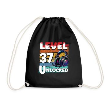 Gaming Birthday Level 37 Unlocked Gamer - Drawstring Bag - black - Front