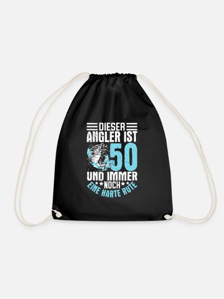 Angler 50. Geburtstag Geschenkidee - Turnbeutel - Schwarz