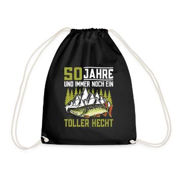 Angler 50 Jahre Angel Geschenk zum 50. Geburtstag - Turnbeutel - Schwarz - Vorne