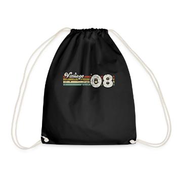Retro Birthday Born In 2008 Slogan Phrase Quote - Drawstring Bag - black - Front