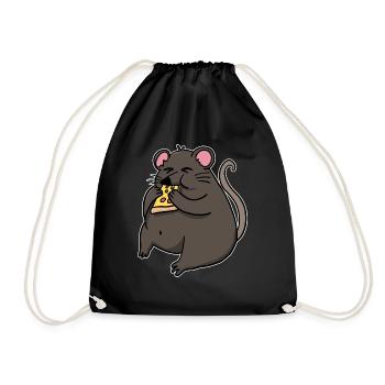 Fat Mouse Eating Pizza Funny Comic Style - Drawstring Bag - black - Front