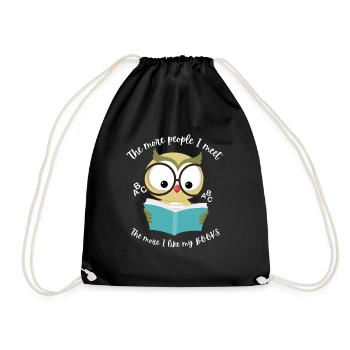 Owl reading a book . You love books - Drawstring Bag - black - Front